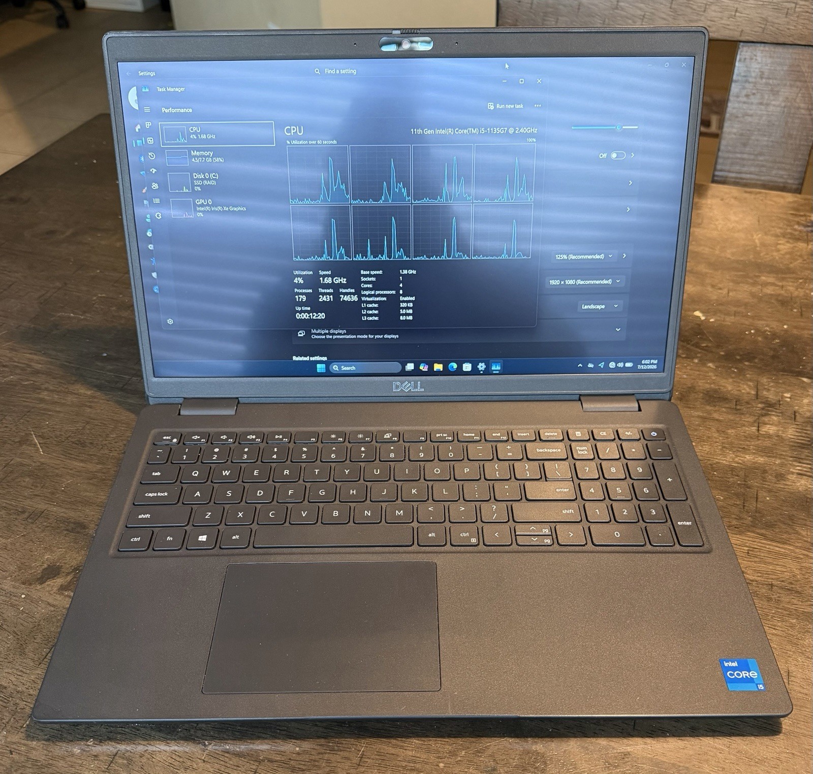 DELL LATITUDE 3520 INTEL CORE I5-1135G7 8GB RAM 256GB NVME IRIS XE 15 FHD TOUCH