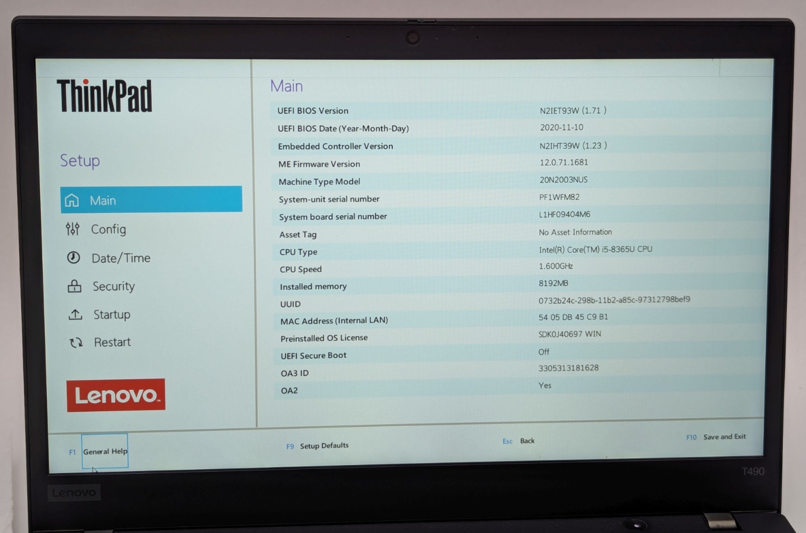 Incomplete Lenovo ThinkPad T490 14″ Laptop i5-8365U 8GB RAM – *DEAD PIXELS*