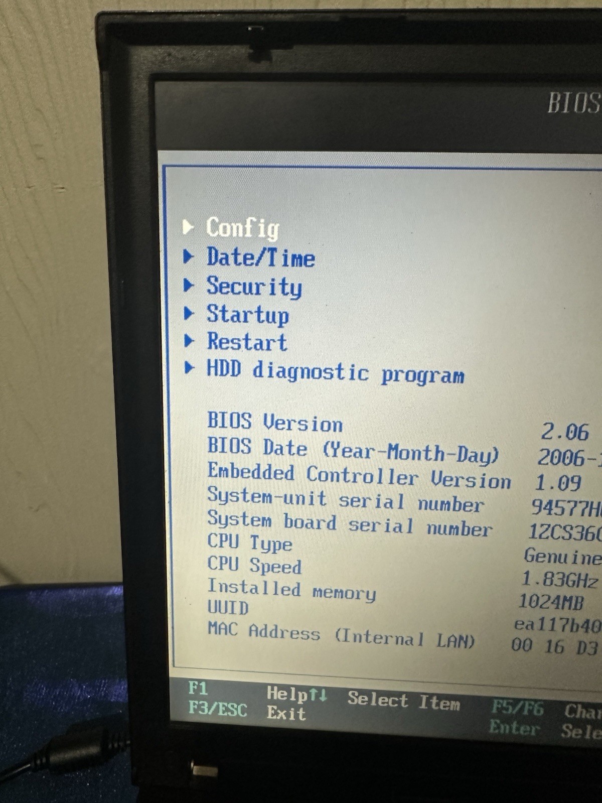 IBM ThinkPad Lenovo Type 9457 WinXP Laptop 1.83GHz 1GB RAM w/Charger Never Used!