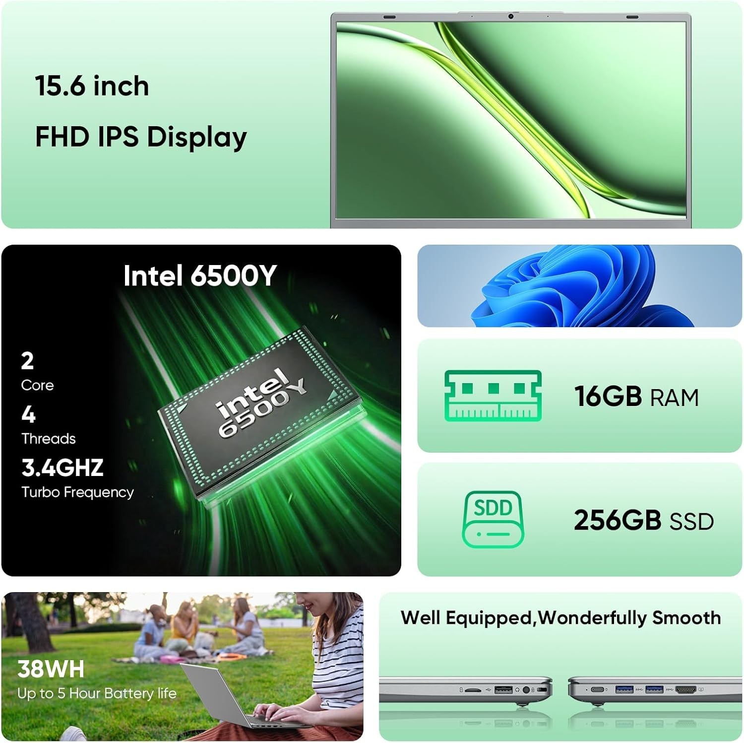 Stylish Silver 15.6″ Laptop – 1080p Display, 256GB SSD & WiFi 5 Connectivity