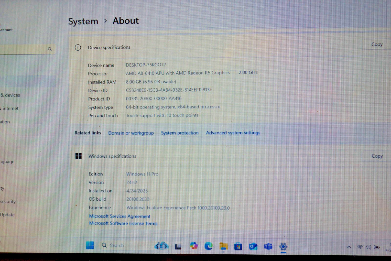 Latest 24H2 WIN 11PRO,Touchscreen Toshiba L55DT-B5144@2.00GHz.8GB RAM,250GB SSD