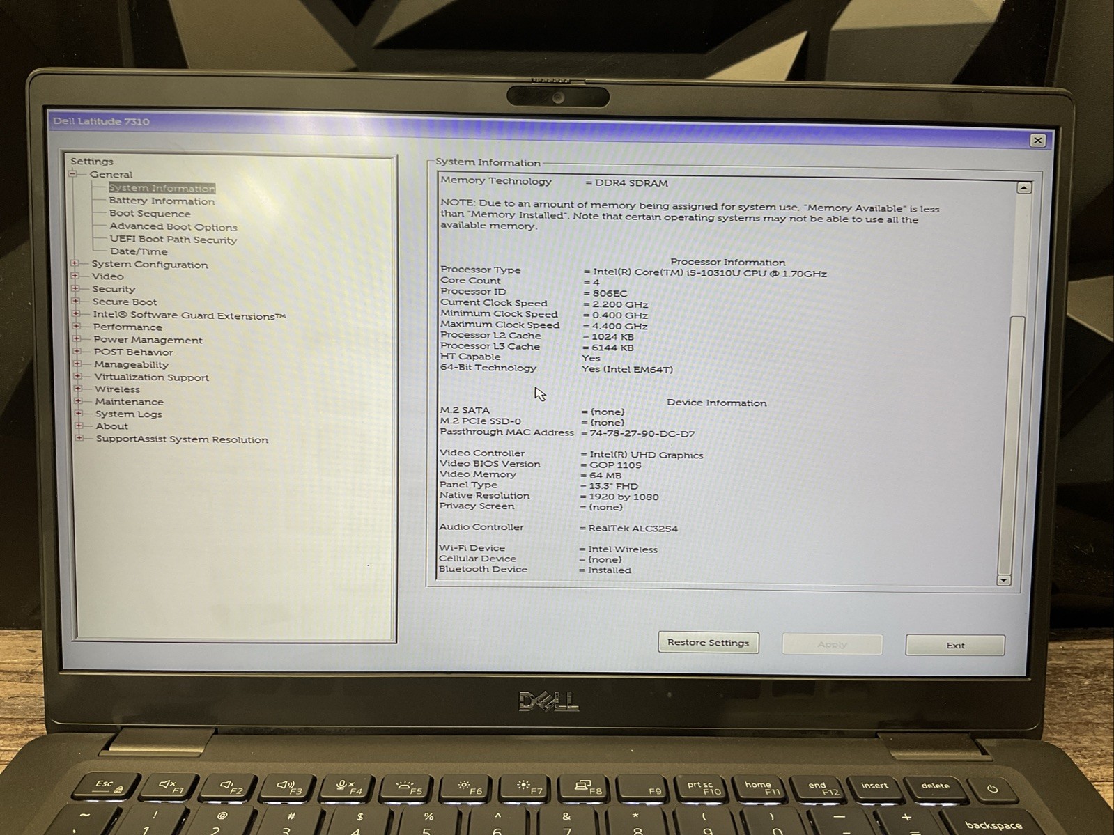 Latitude 7310 / i5 10th / 8GB RAM Laptop Notebook PC / T15