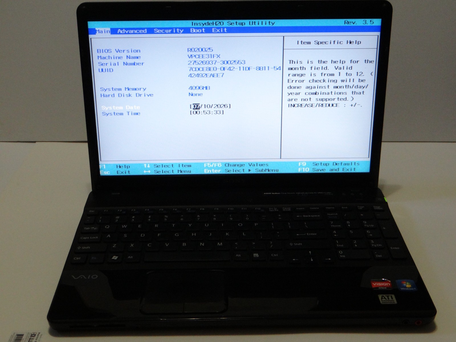 Sony VAIO VPCEE31FX 15.5″ Laptop – AMD Athlon II – 4GB DDR3 RAM – NO HDD/SSD