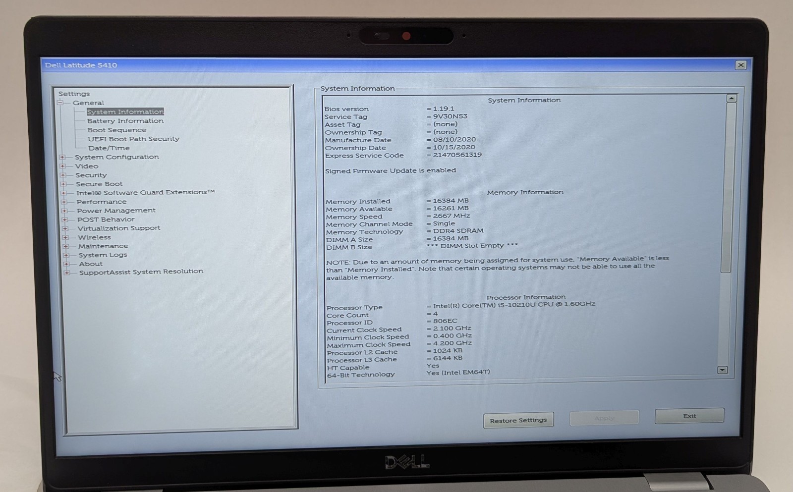 Incomplete Dell Latitude 5410 14″ Laptop Intel Core i5-10210U 1.60GHz 16GB RAM