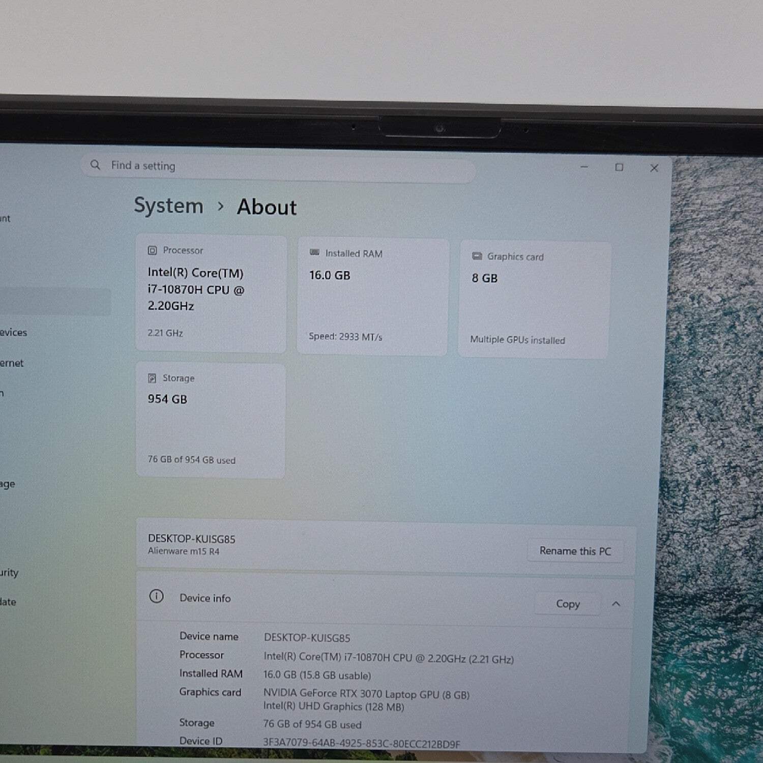 Alienware M15 R4 15.6″ i7-10870H 2.2GHz 16GB RAM 1TB SSD GeForce RTX 3070