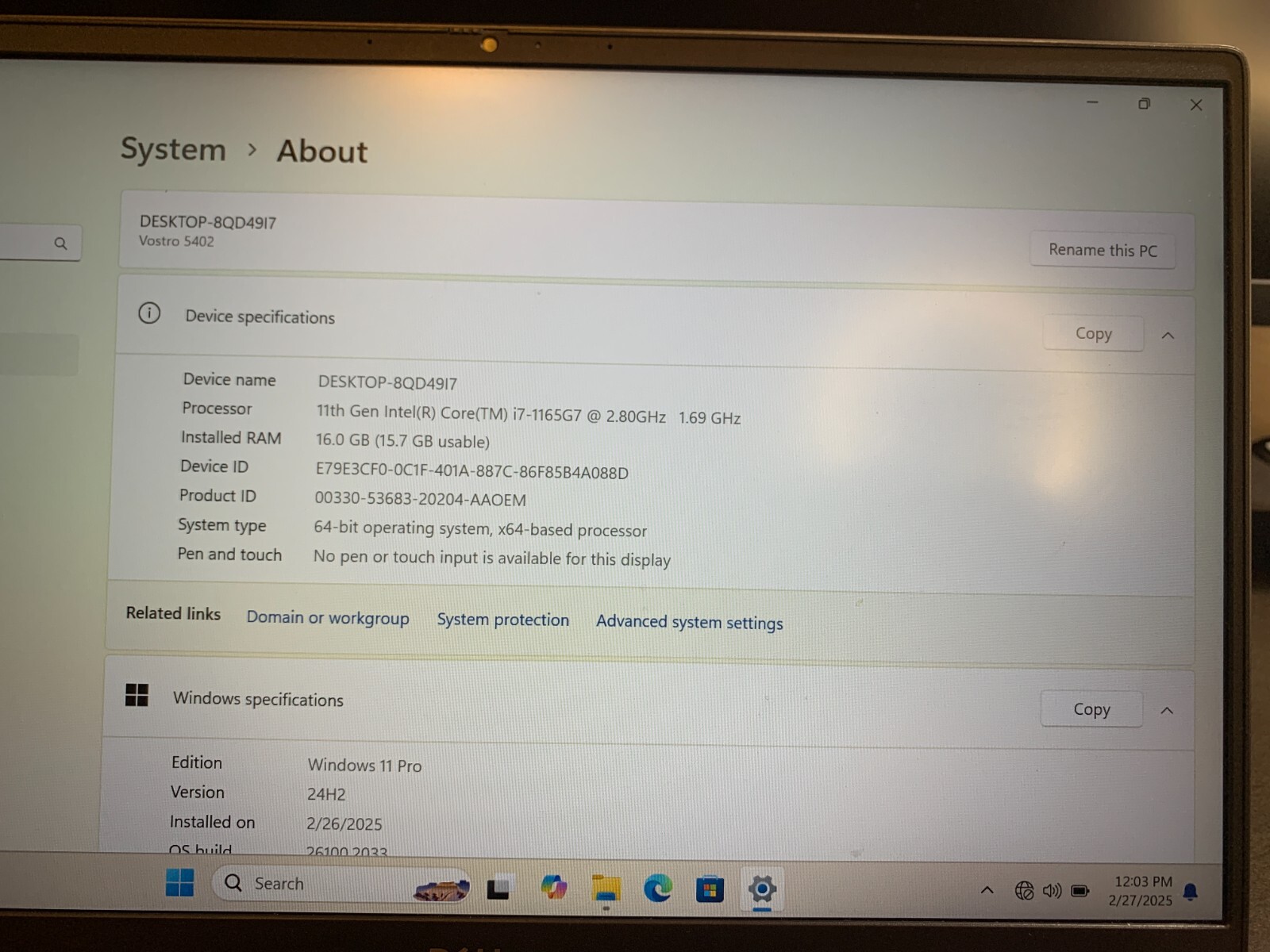 Dell Vostro 5402 14-Inch Laptop i7, 16 GB RAM, 500 GB Hard Drive, VERY GOOD Cond