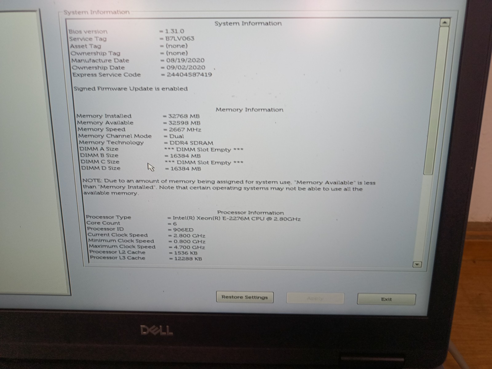 Dell Precision 7540 Xeon E-2276M 32GB RAM Mobile Workstation No SSD Tested