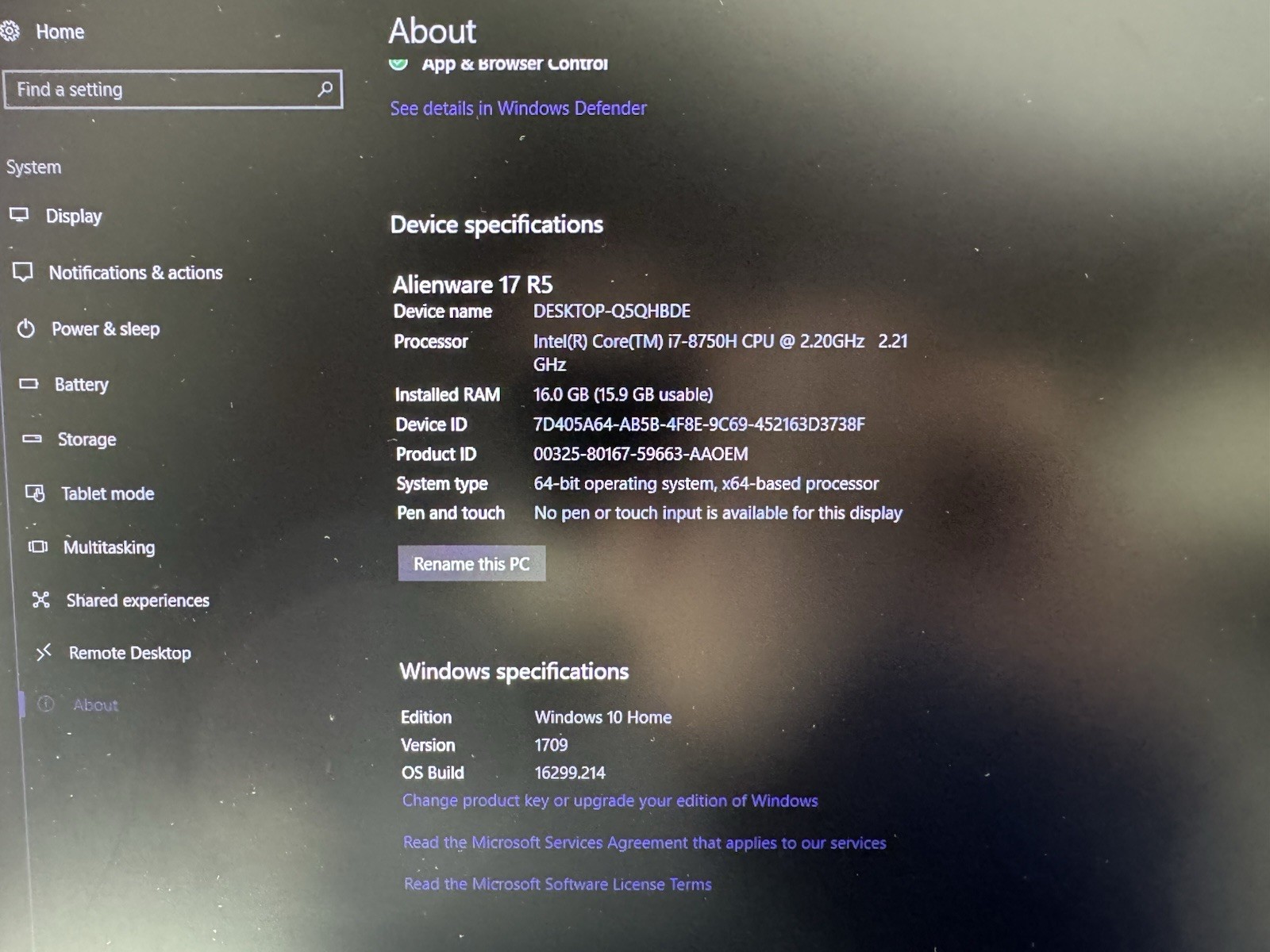 Alienware 17 R5 Gaming Laptop 17in i7-8750H 16GB 256GB SSD+1TB GTX1070