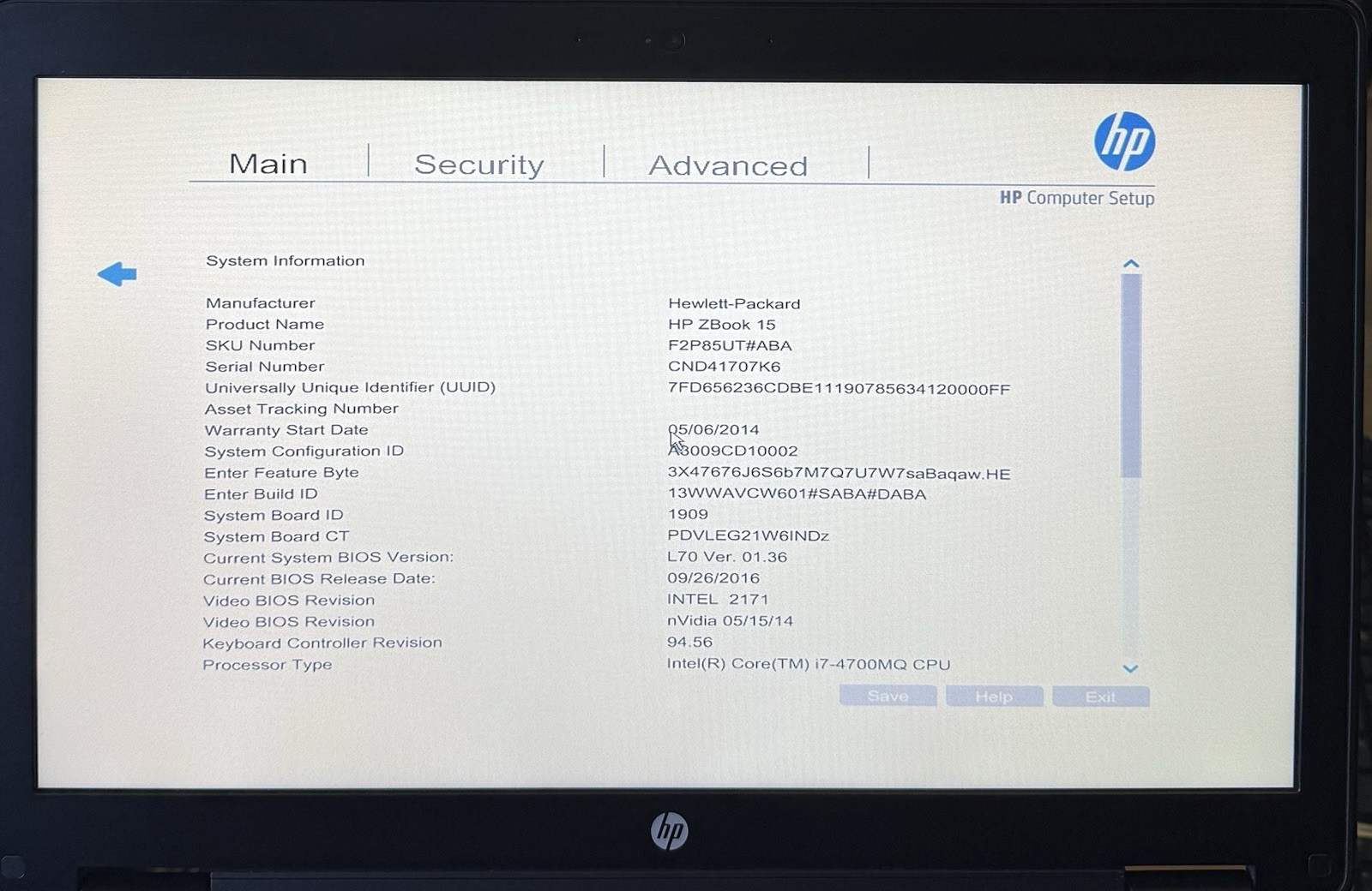 HP ZBook 15 15.6” Intel i7-4700MQ 2.40GHZ 8GB RAM NVIDIA READ