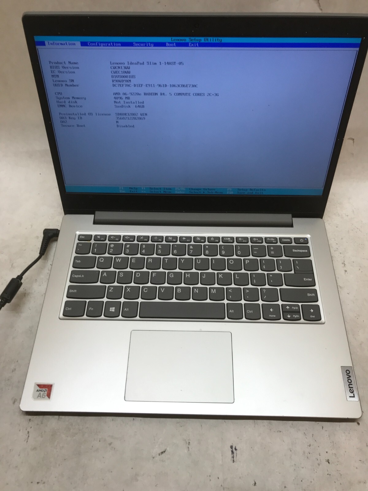 Lenovo IdeaPad Slim 1-14AST-05 AMD A6-9220e 4GB RAM 64GB SSD For Parts READ – DW