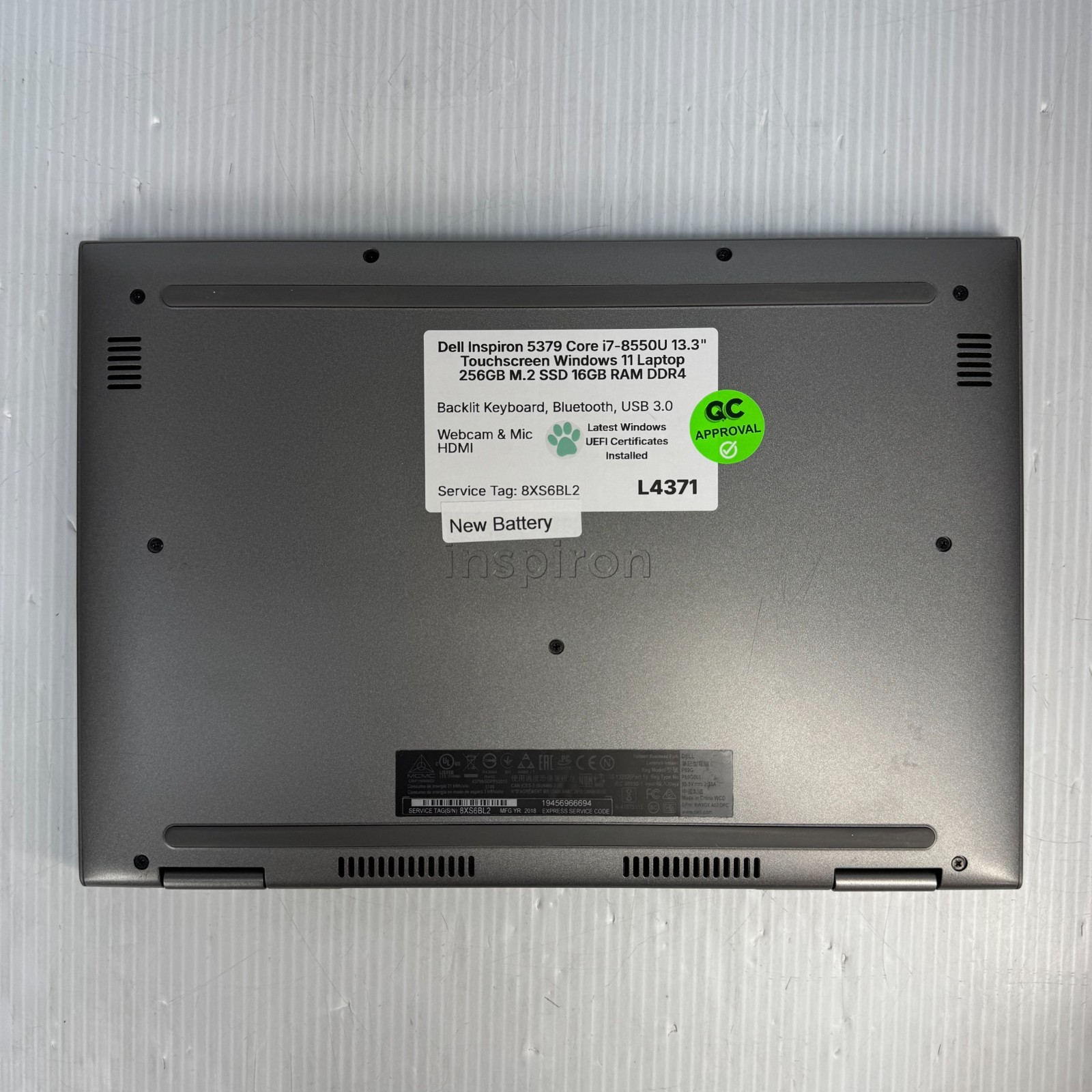 Dell Inspiron 5379 i7-8550U 13.3″ Touchscreen Windows 11 Laptop 256GB SSD 16GB