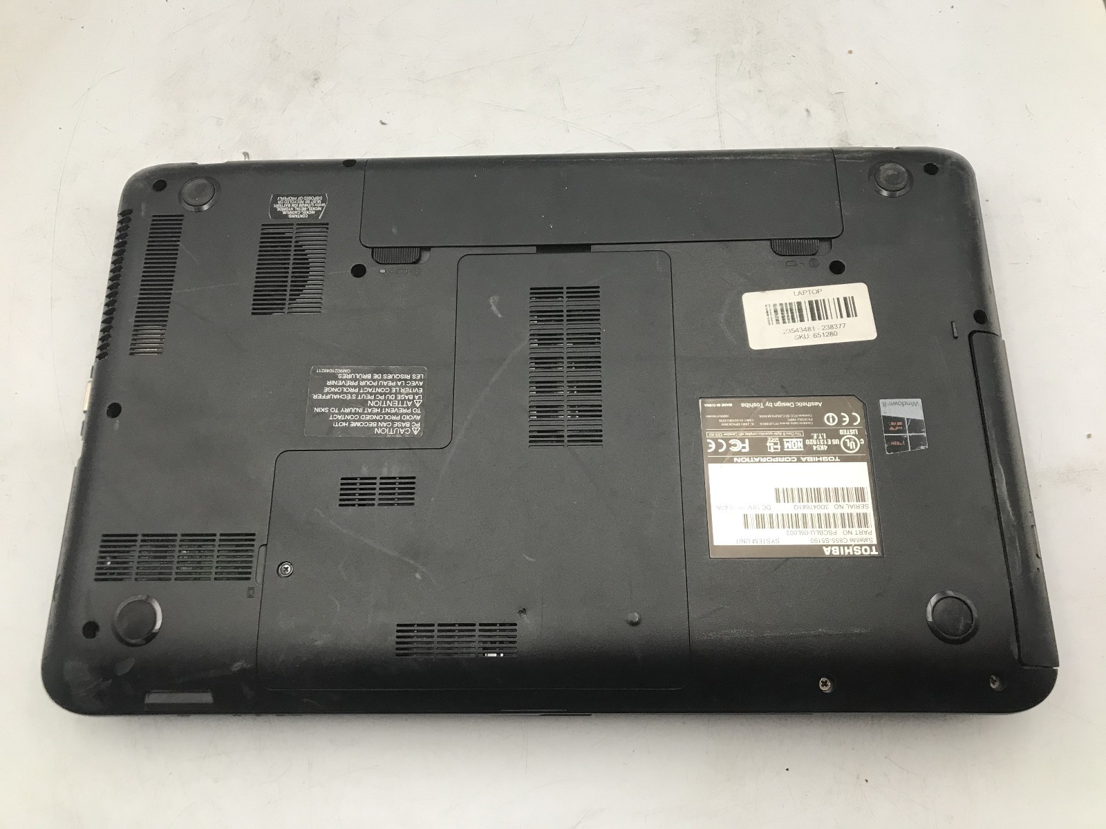 TOSHIBA SATELLITE C855 S5190 – BOOTS TO BIOS – INTEL PENTIUM 2020M – 6GB RAM -BB