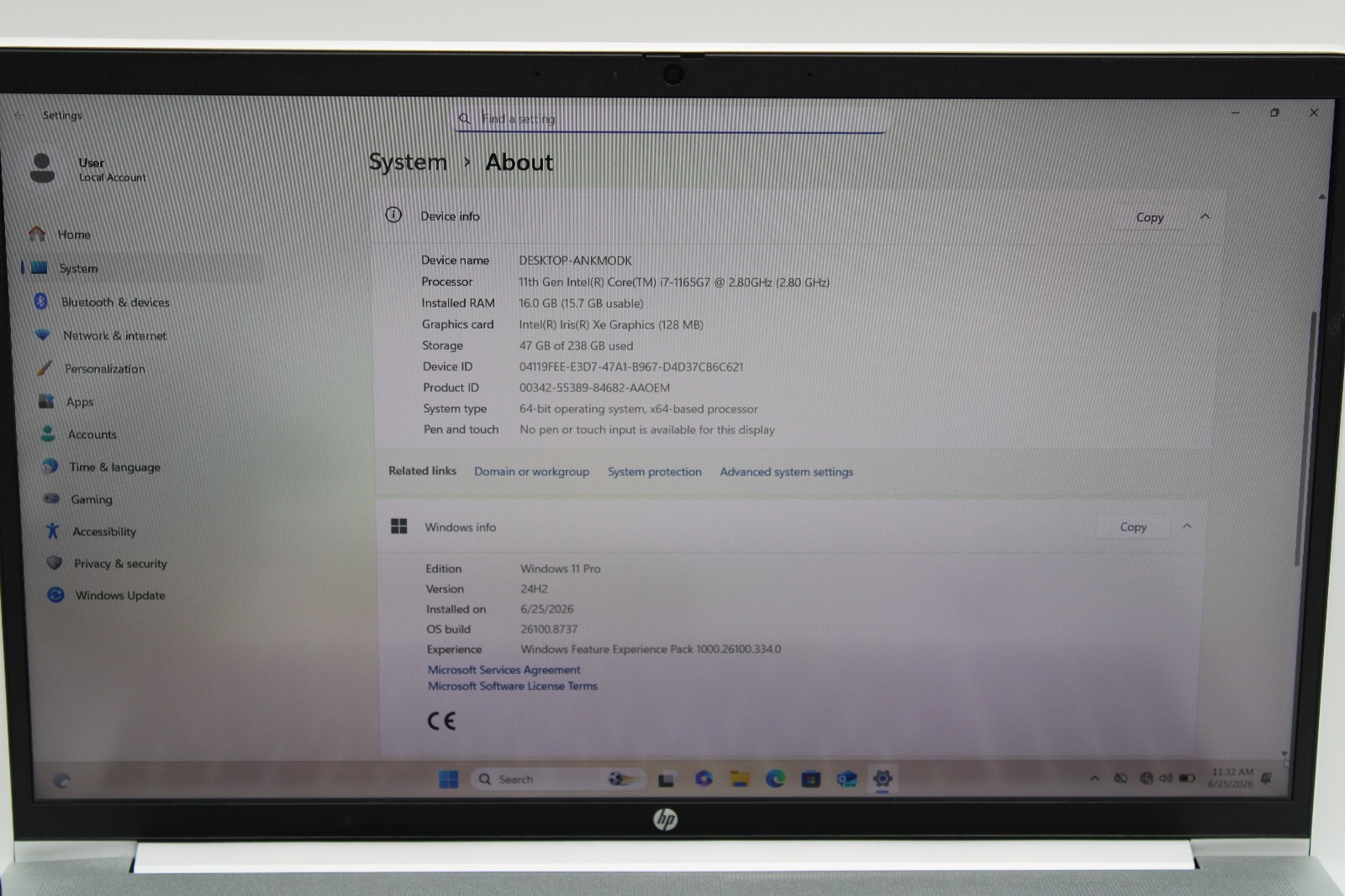 HP ProBook 450 G8 i7-1165G7 @ 2.8 GHz 16GB RAM 256GB SSD Win11Pro
