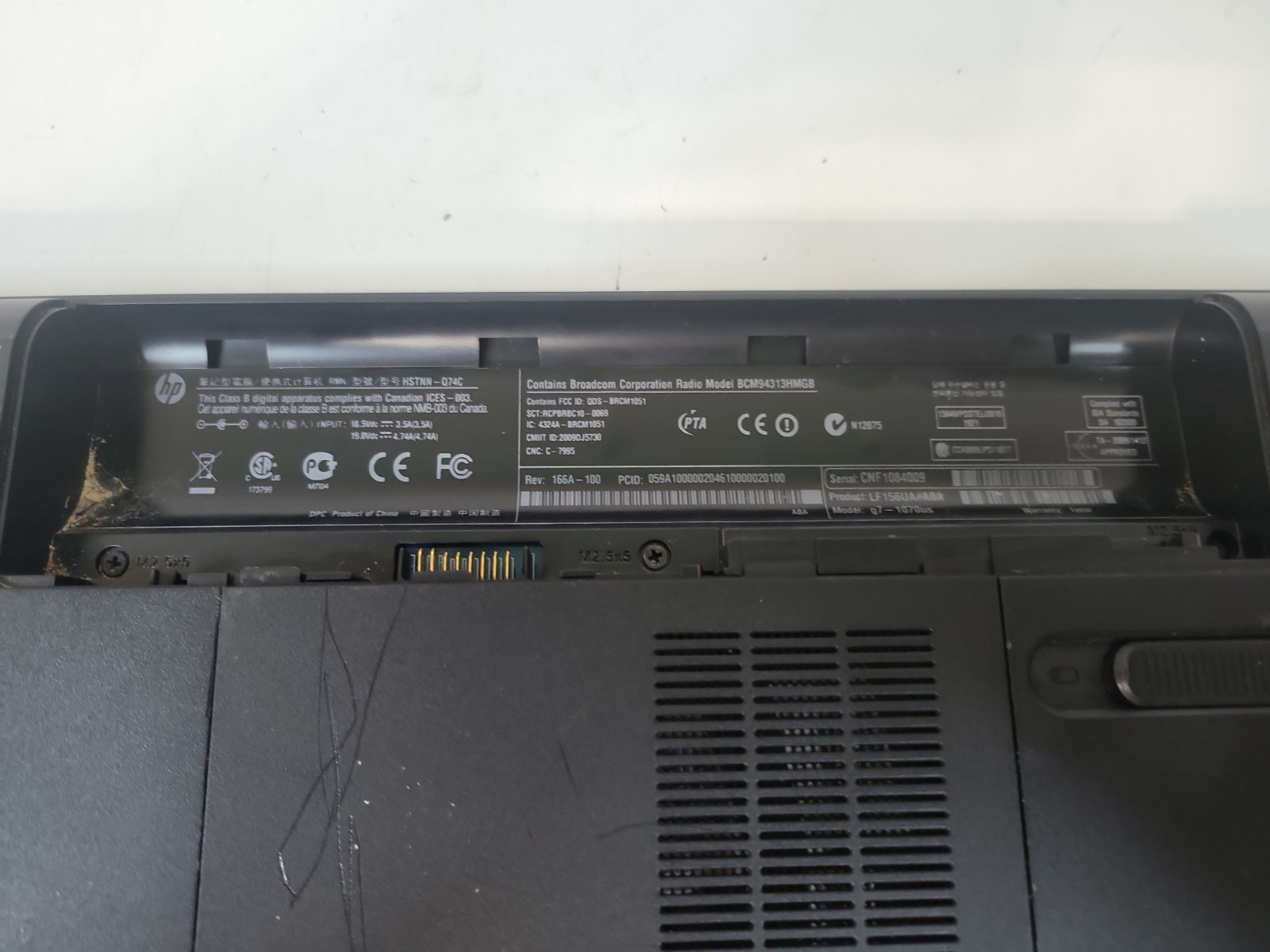 HP Pavilion G7-1070US Notebook PC Intel Corei3 No Battery No Charger Untested