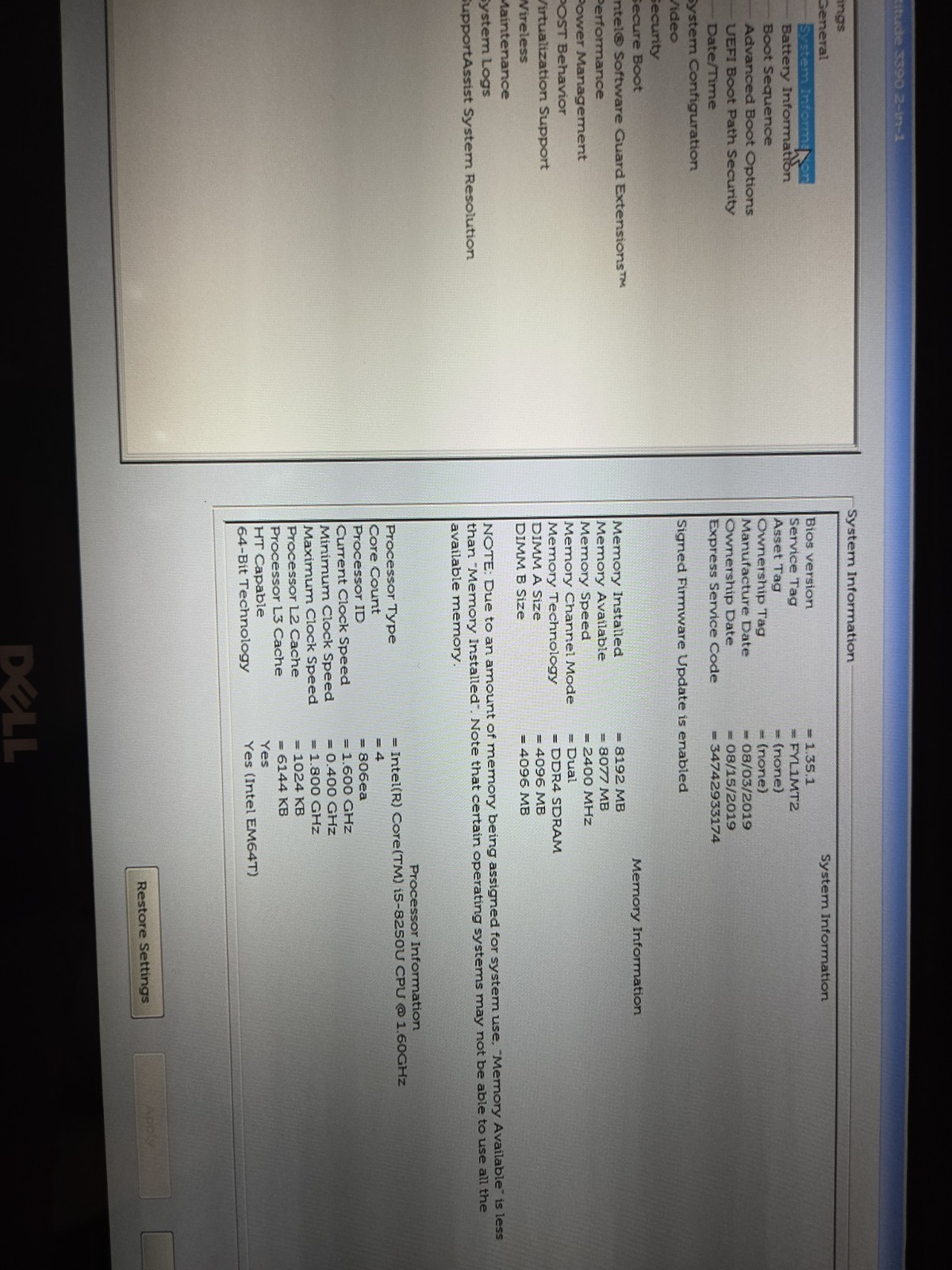 Dell Latitude 3390 2-in-1 i5 8250U 1.6GHz 8GB 256GB . Touchscreen