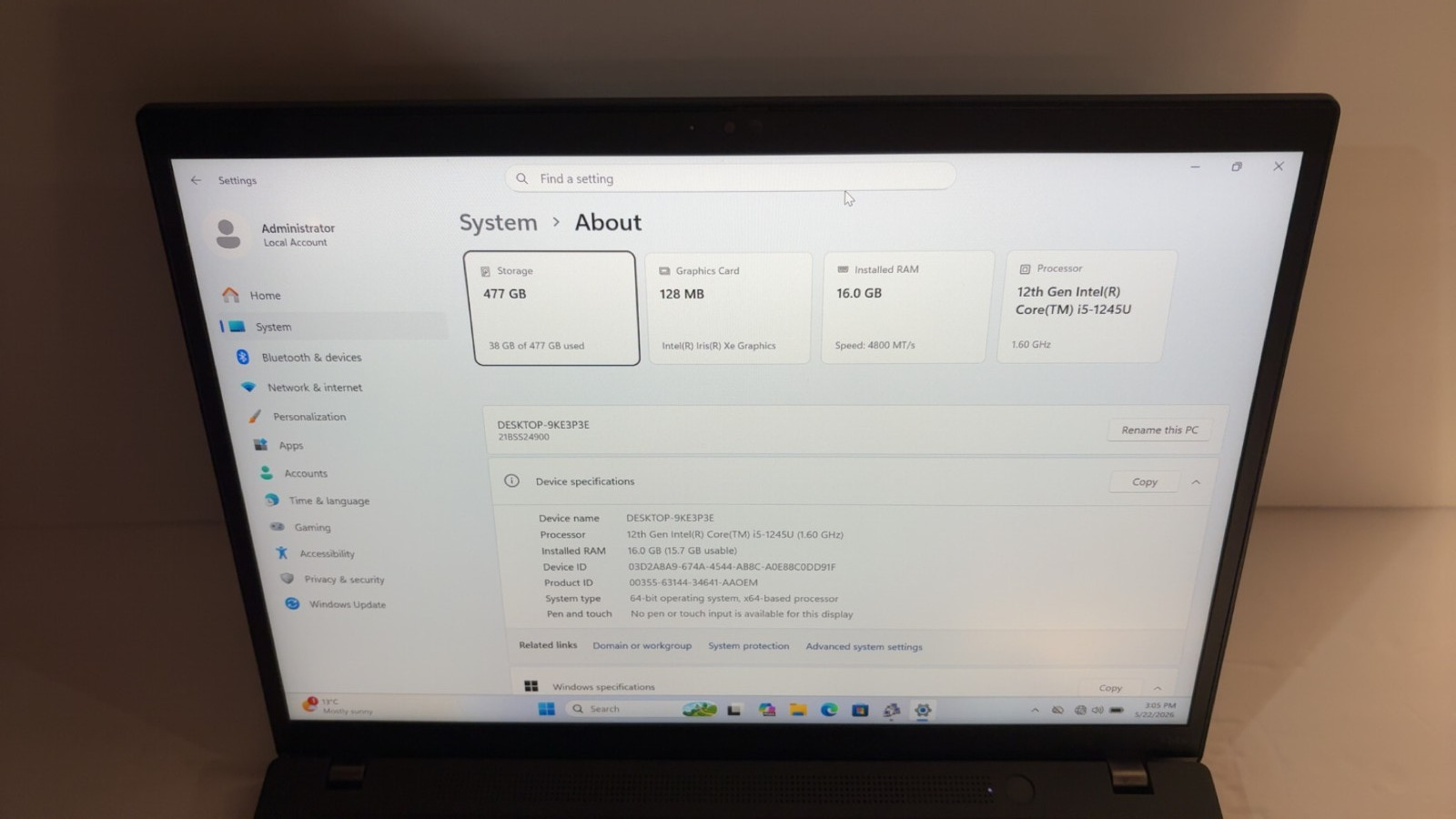 Lenovo ThinkPad T14s Gen 3 i5-1245U 16GB 512GB SSD 14″ Win 11 Pro AC