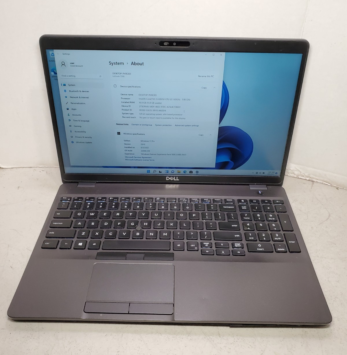 Dell Latitude 5500 Core i5-8365U 1.60GHz 16GB RAM 256GB SSD Win11 #69