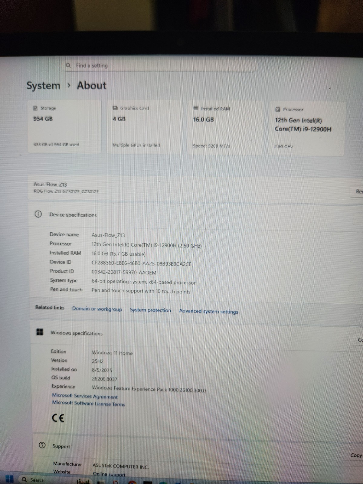 Asus ROG Flow Z13 13.4″ i9-12900H 2.5GHz 16GB RAM 1TB SSD GeForce RTX 3050 Ti –