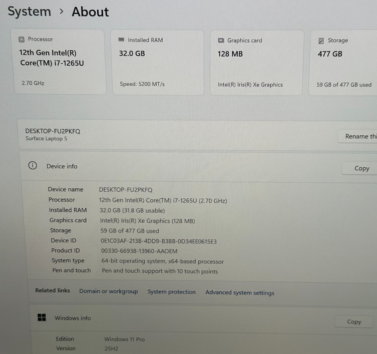 MICROSOFT SURFACE 5 LAPTOP CORE i7-1265u @ 2.70GHZ 32GB RAM 588 GB SSD (lp726)