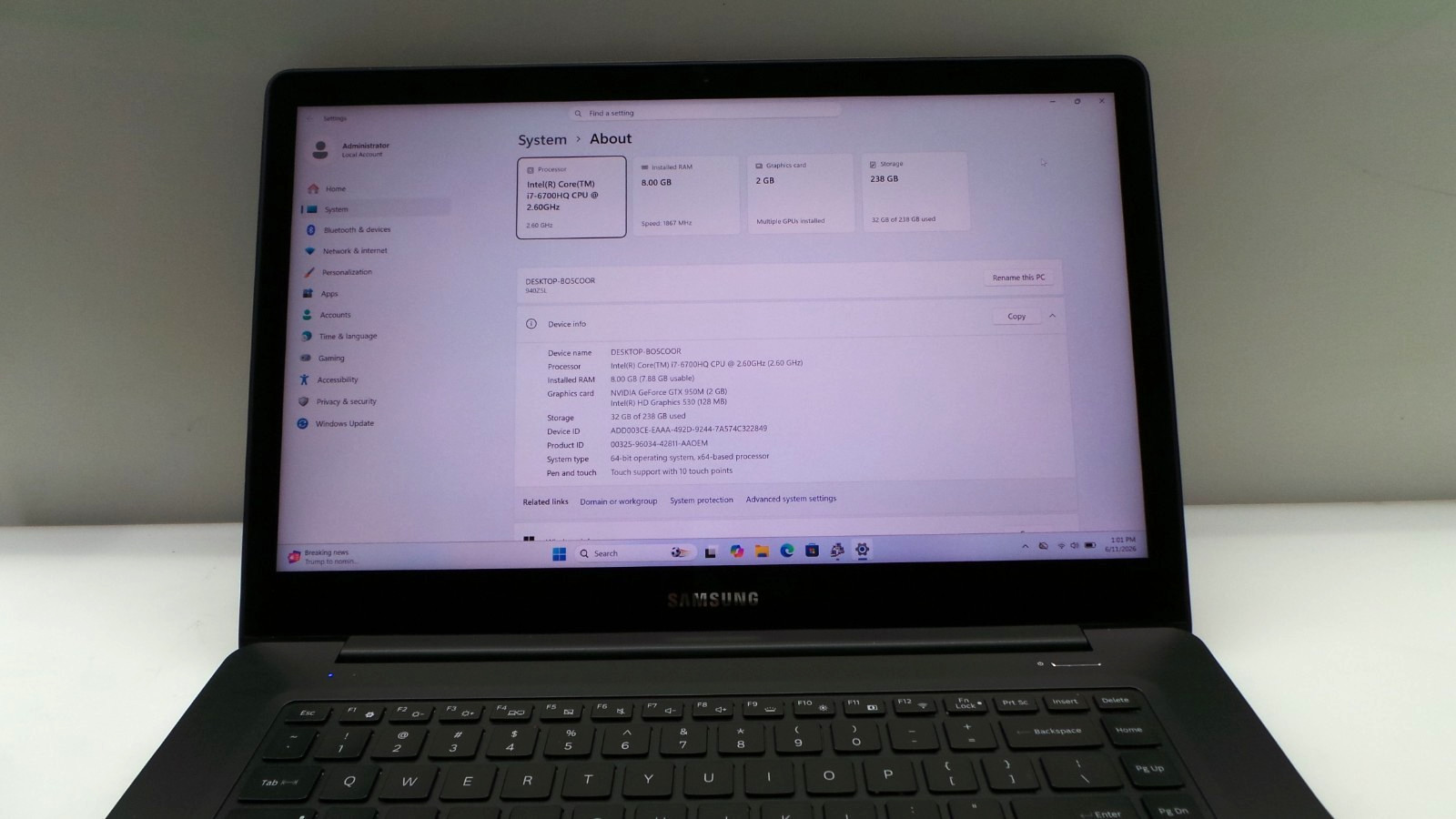 Samsung Notebook NP940Z5L | 15.6″ | i7-6700HQ | 8GB 256GB SSD | Touchscreen