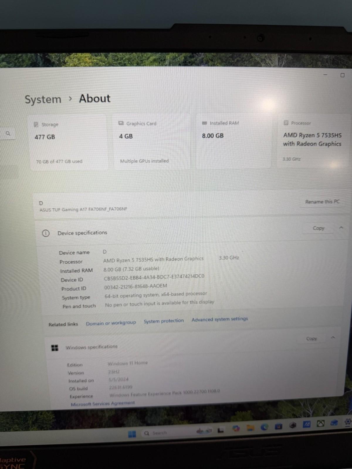 ASUS TUF Gaming A17 FA706NF Ryzen 5 RTX 2050 8GB RAM 512GB SSD