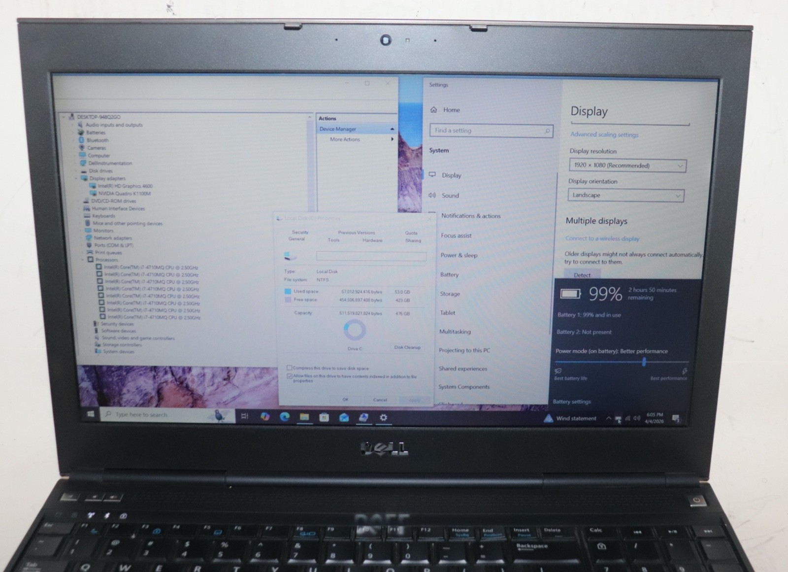 Dell Precision M4800 Intel i7 core @2.50GHz|16GBRAM|512GBSSD|WIN10|Nvidia|Webcam