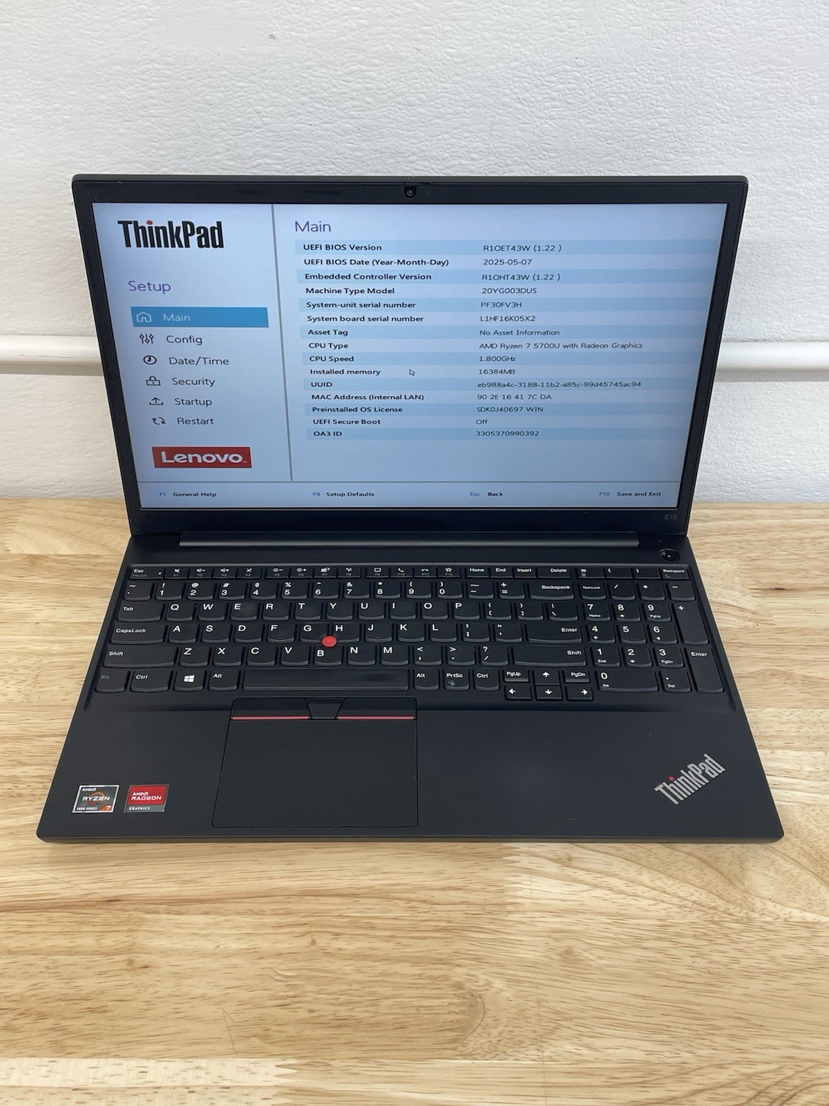 Lenovo ThinkPad E15 Gen 3 15″ RYZEN 7 5700U – 16GB RAM – No SSD/Locked BIOS
