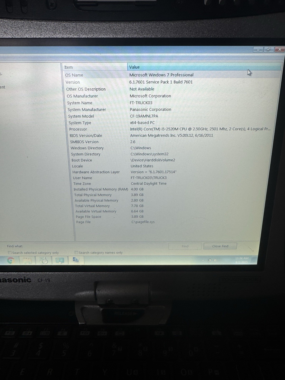 PANASONIC TOUGHBOOK CF-19 Laptop w/ Intel Core i5-2520M 2.50 GHZ + 4 GB
