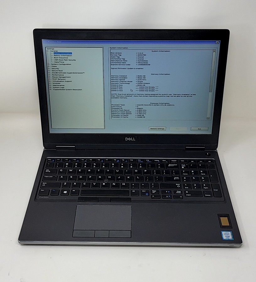 DELL PRECISION 7540 Laptop Intel XEON E-2276M 8GB 512GB SEE NOTES