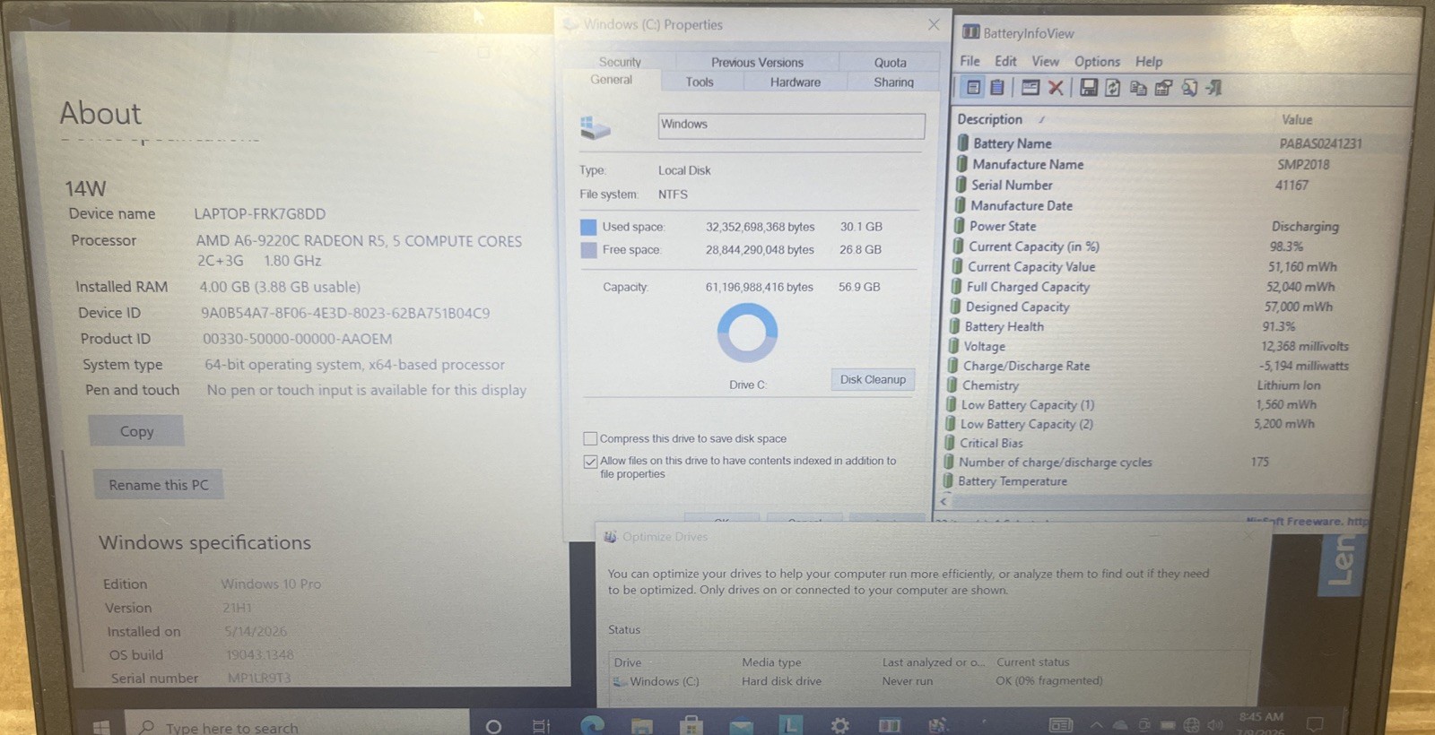 Lenovo 14w Laptop, AMD A6-9220C @ 1.80GHz, 4GB RAM, 64GB eMMC, Windows 10 Pro
