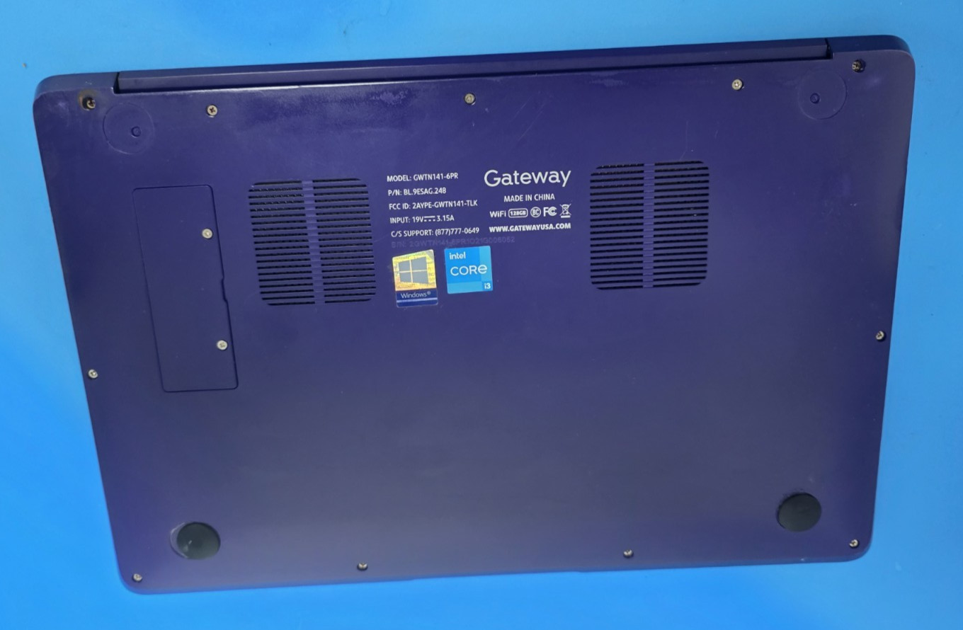 Gateway laptop Model # GTWN141-6 11th Gen Intel I3 3 GHZ, Ram 4GB, 128 SSD L40