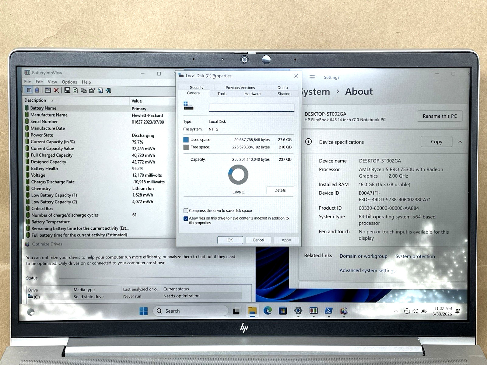 HP EliteBook 645 G10 Ryzen 5 PRO 7530U @2.0GHz 16GB RAM 256GB SSD W11 *READ*