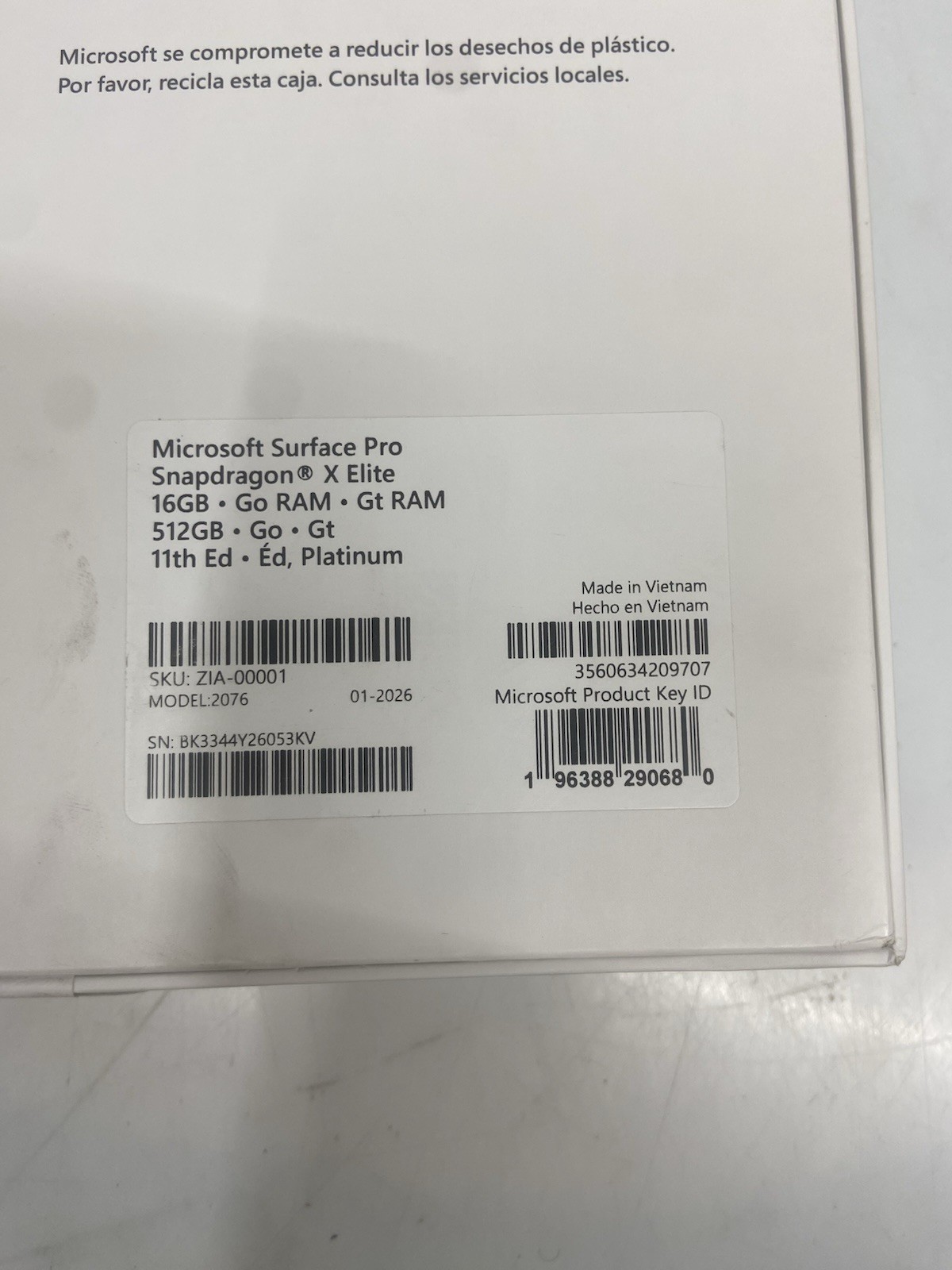 Microsoft Surface Pro Snapdragon X Elite 11th Ed Platinum 16GB RAM Go Ram Gt