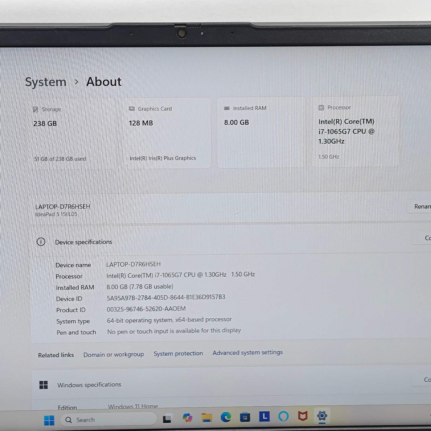 Lenovo IdeaPad 5 15IL05 15.6″ i7-1065G7 1.3GHz 8GB RAM 256GB SSD