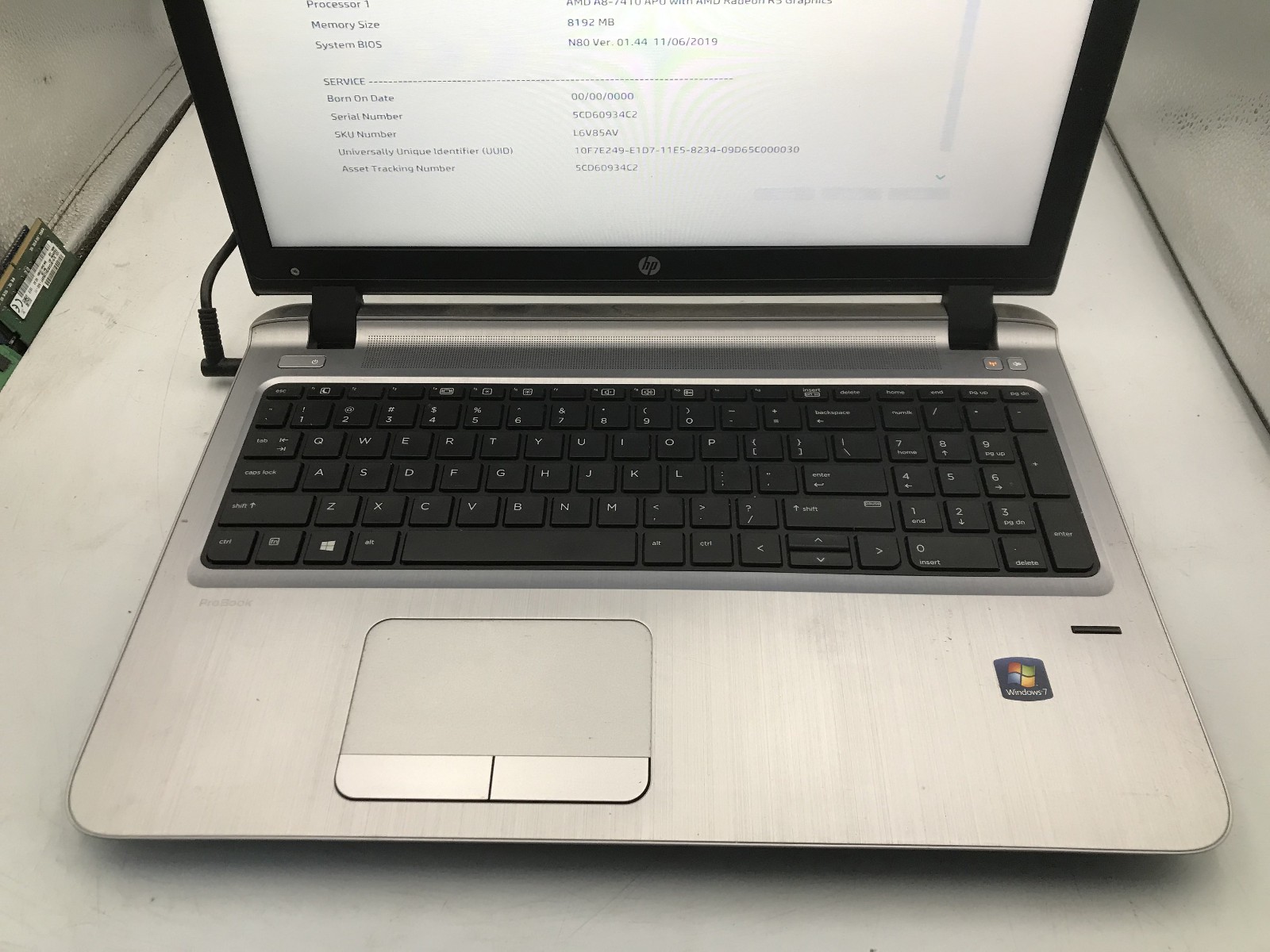 HP PROBOOK 455 G3 – BOOTS TO BIOS – AMD A8 7410 – 8GB RAM – READ DESCRIPTION -BB