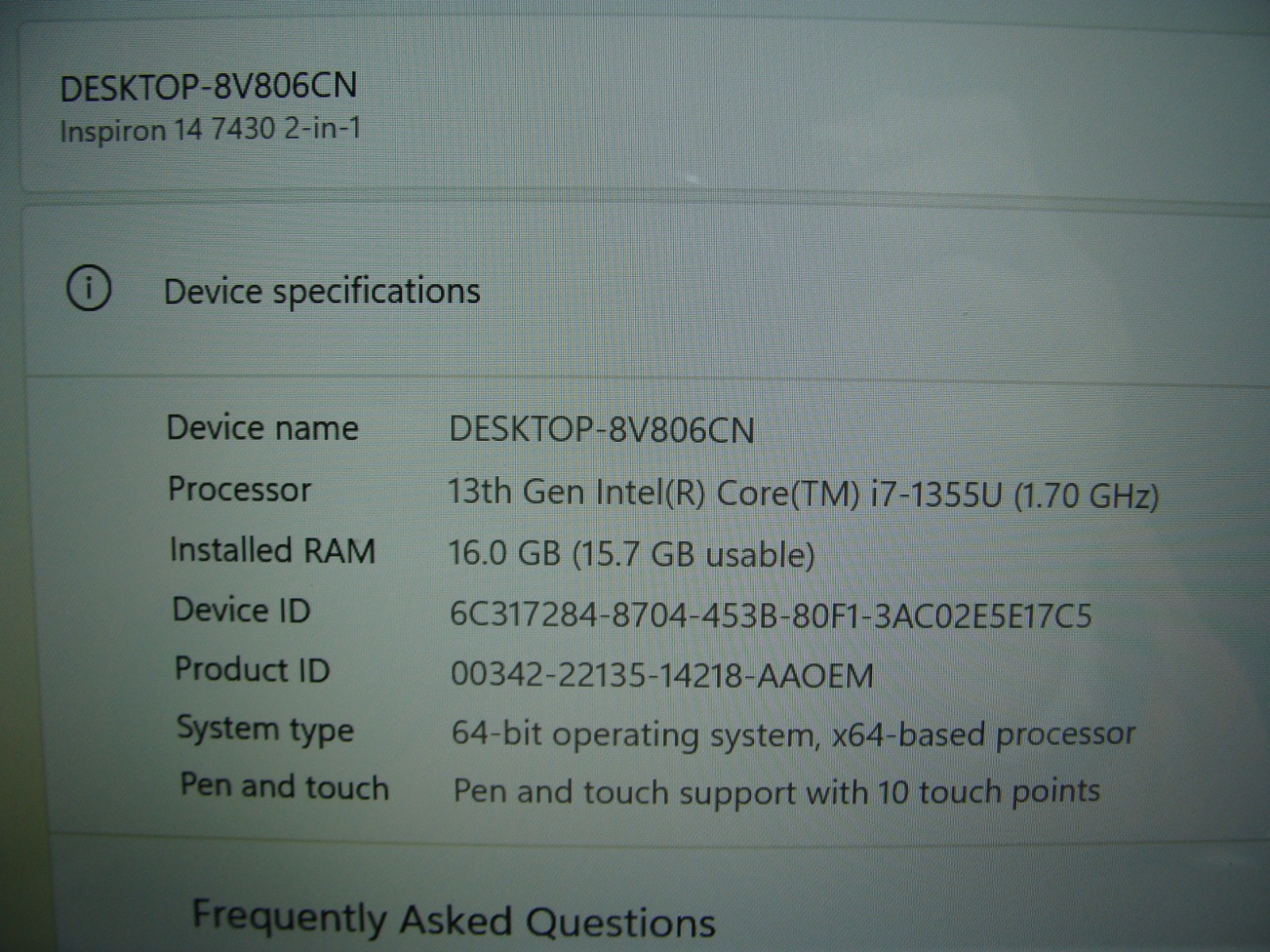 Dell Inspiron 7430 14” FHD+ TOUCH core i7-1355U 1.7GHz 16GB 1TB SSD Win11Home