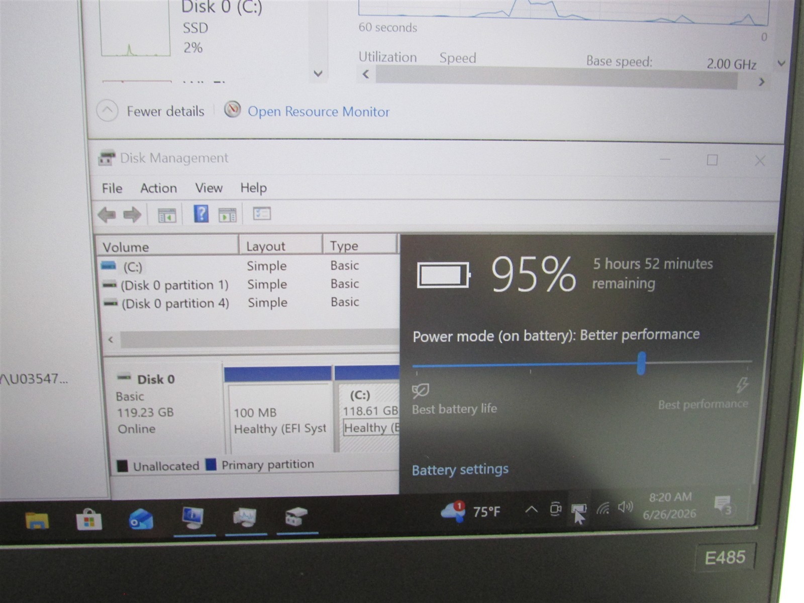Lenovo Thinkpad E485 Ryzen 5 2500U 2.0GHz 8GB RAM 128GB NVME 14″ W10 Pro COS DMG