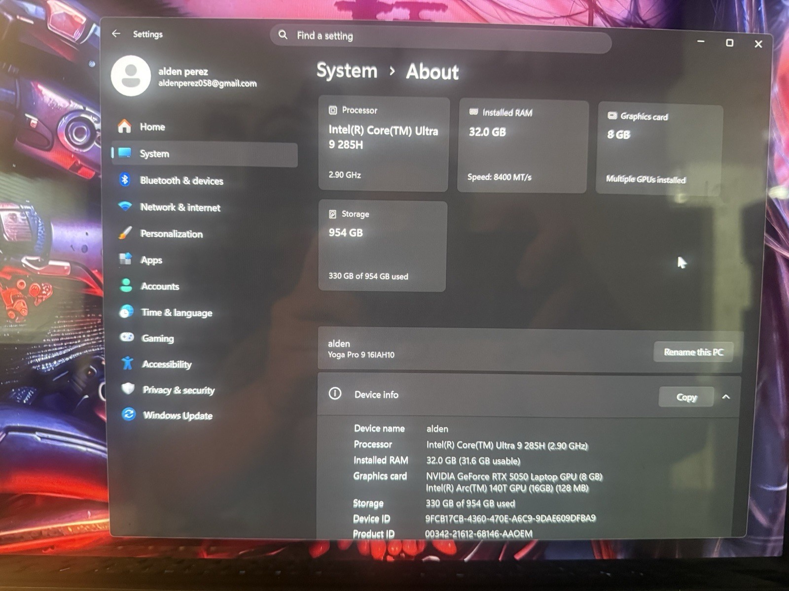 Lenovo Yoga Pro 9 16IAH10 16″ Ultra 9 285H 32GB 1TB RTX 5050 W11