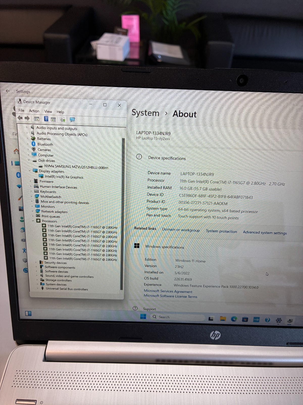 HP 15-dy2073dx: Touch 15.6″ / i7-1165G7 / RAM 16Gb / SSD 512Gb / Win 11