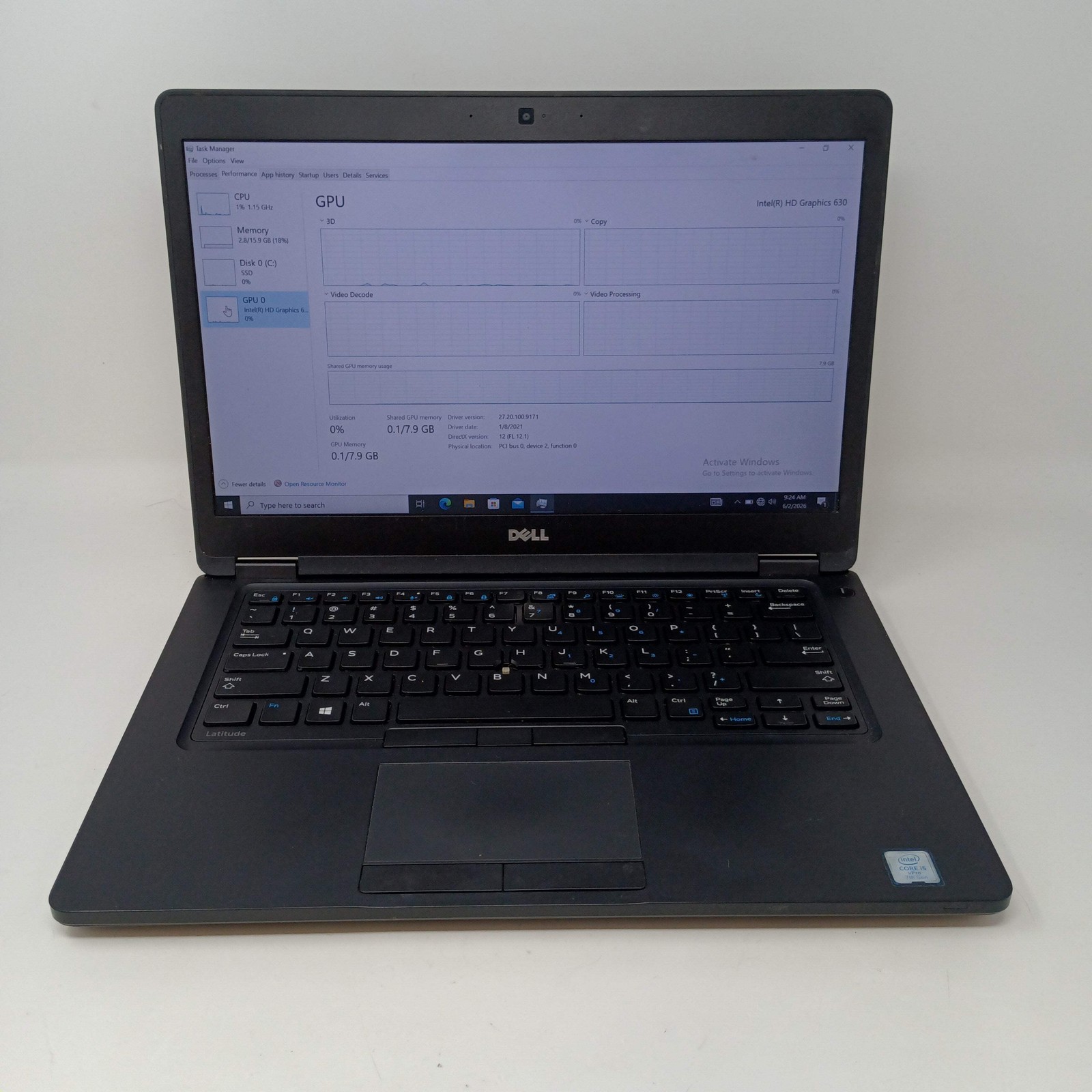 Broken Dell Latitude 5480 3000 14″ i5-7440HQ 4GB RAM 60GB SSD/ Missing Key