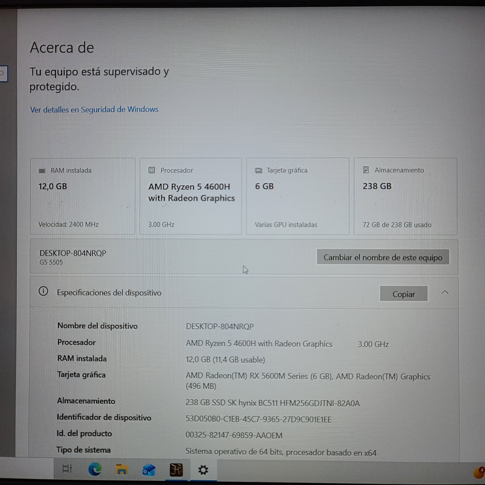 DELL G5 SE 5505 GAMING LAPTOP RYZEN 5-4600H 3.00GHz 12GB RAM RX5600M 256GB NVMe