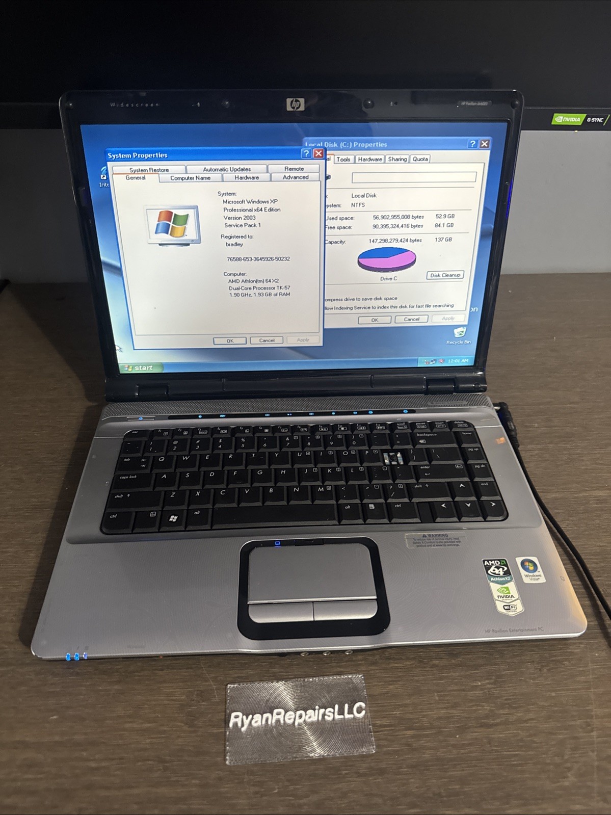 HP Pavilion DV6000 AMD Turion 64 X2 2GB DDR2 150GB HDD Win Vista Geforce Go 6150