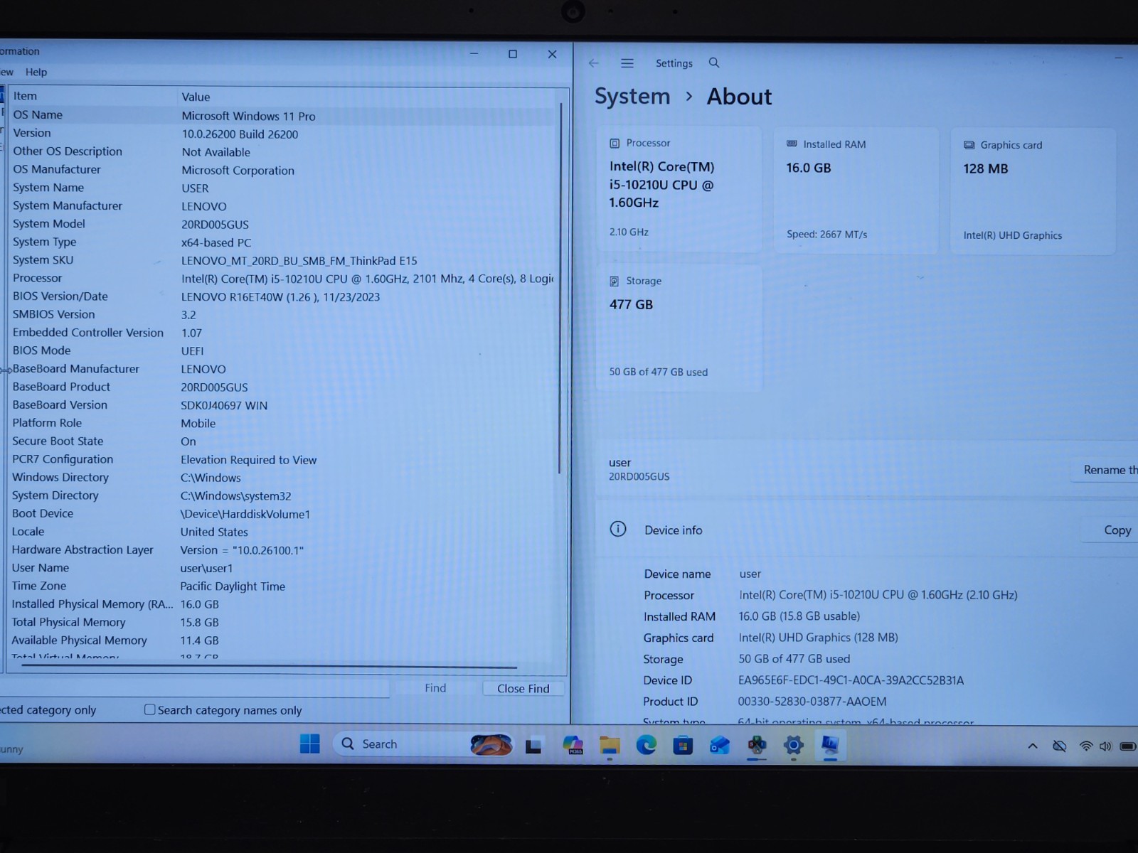 Lenovo ThinkPad E15 15.6″ FHD i5-10210U 1.6Ghz 16GB RAM 512GB SSD Windows 11 Pro