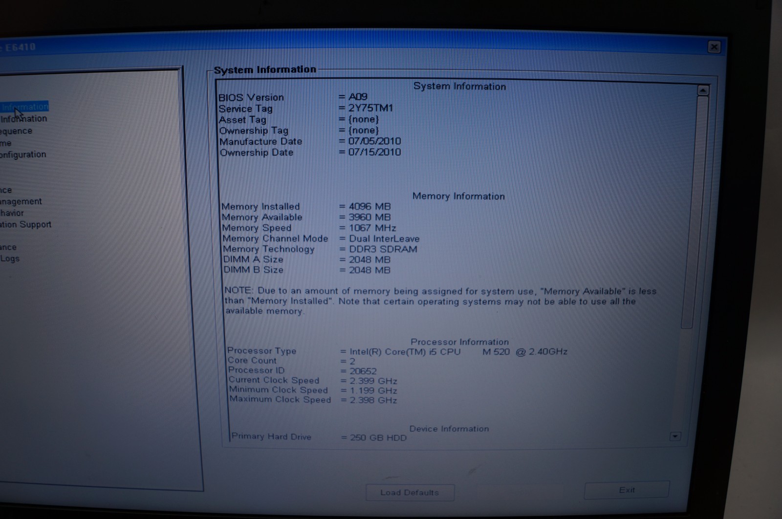 DELL CFGY2 E6410 Latitude Notebook 14″ 4GB Mem 2.4GHz 250GB HD WORKING PoR E112