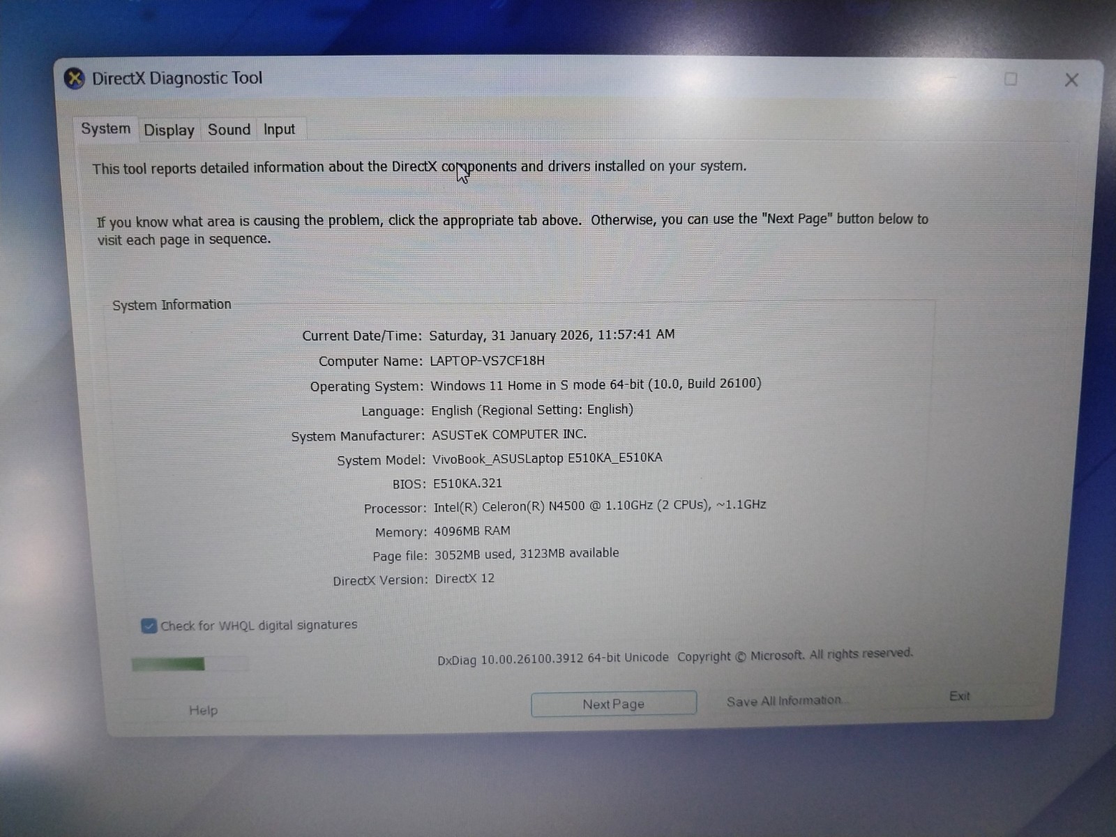 ASUS VIVOBOOK GO 15 E510K WINDOWS 11 HOME IN S MODE 128GB SSD 4GB RAM / 15.6″