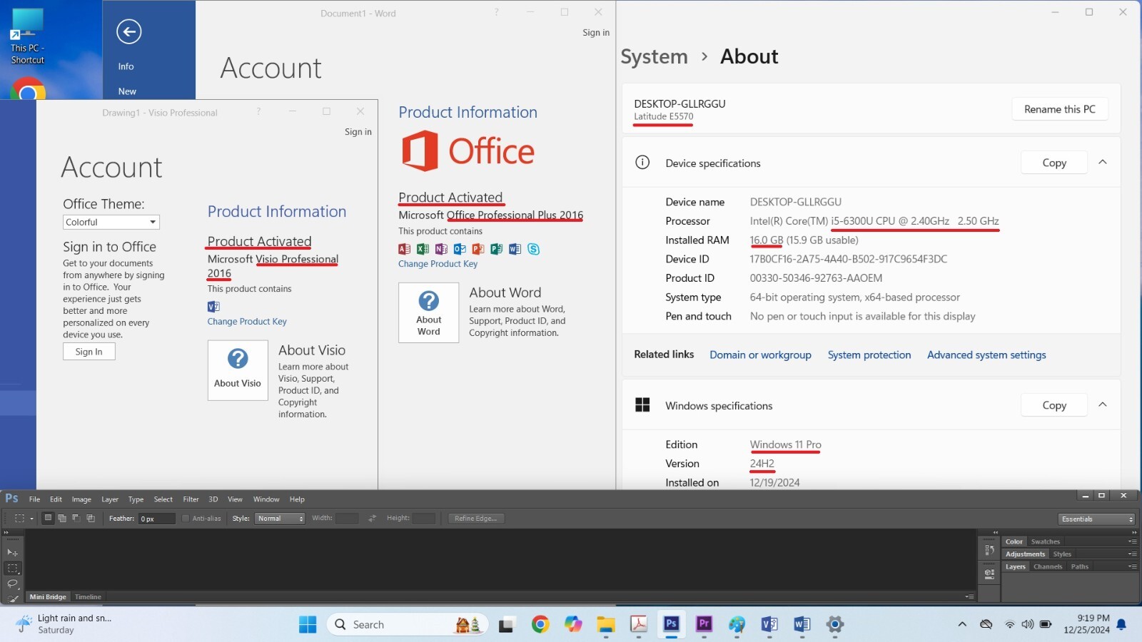 DELL Latitude E5570 15.6” i5 16GB 512GB W11 Adobe CS 6.0 Office VISIO 2016 Dock