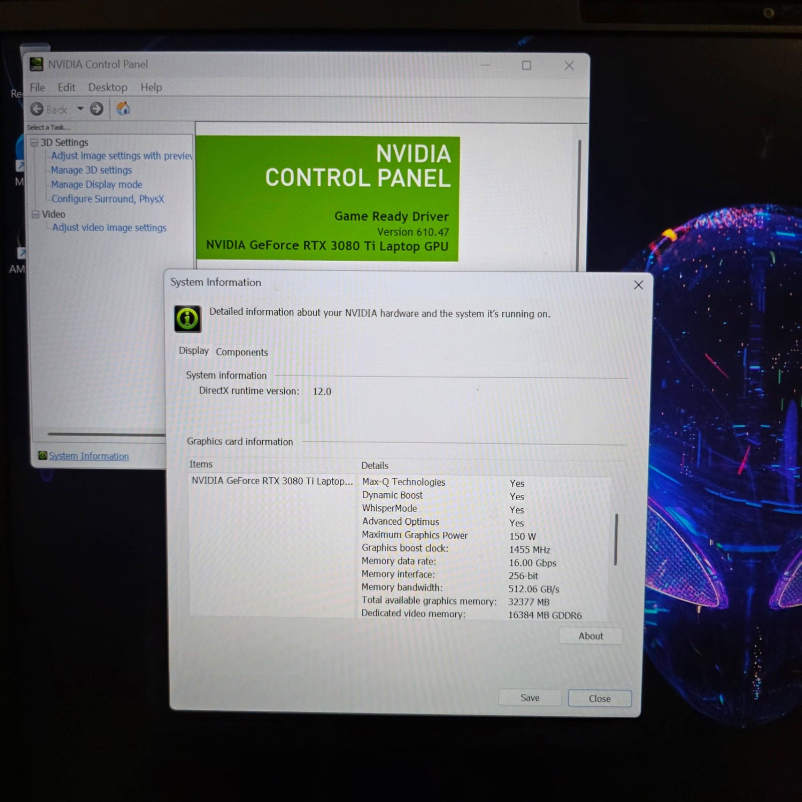 Alienware M15 R7 240Hz 1440P Ryzen 9 6900HX 32GB 1TB RTX 3080Ti 150W 16G DDR6
