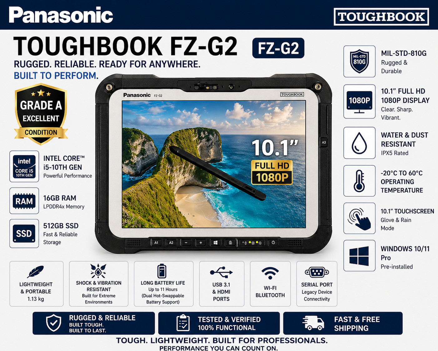 Panasonic FZ-G2 Rugged Extreme Tablet i5-10310U 16GB 512GB LAN Pen Touch Tough
