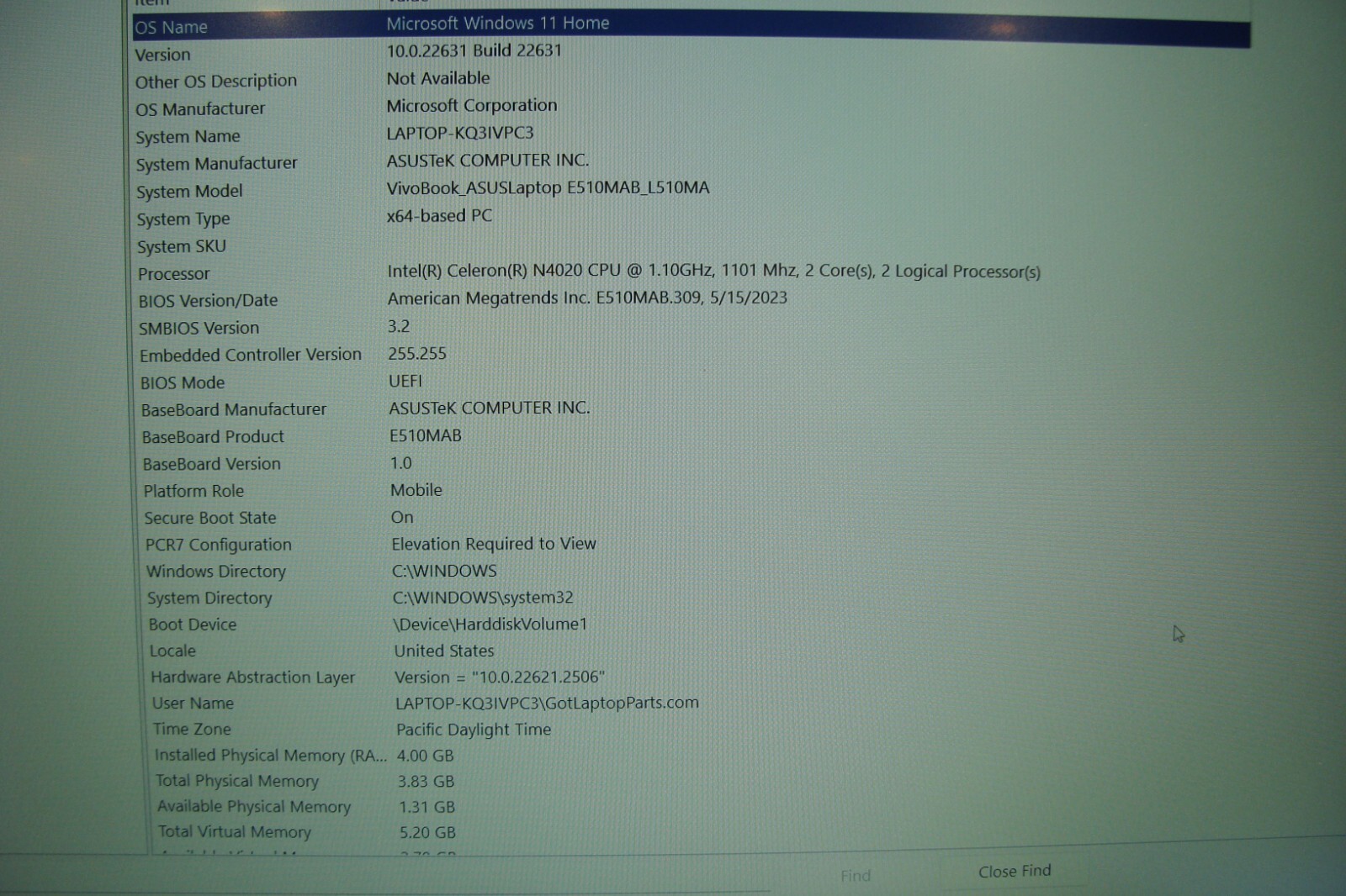 ASUS VivoBook E510MA 15.6″FHD Celeron N4020 1.1GHz 4GB 64GB 95ttery +Charger