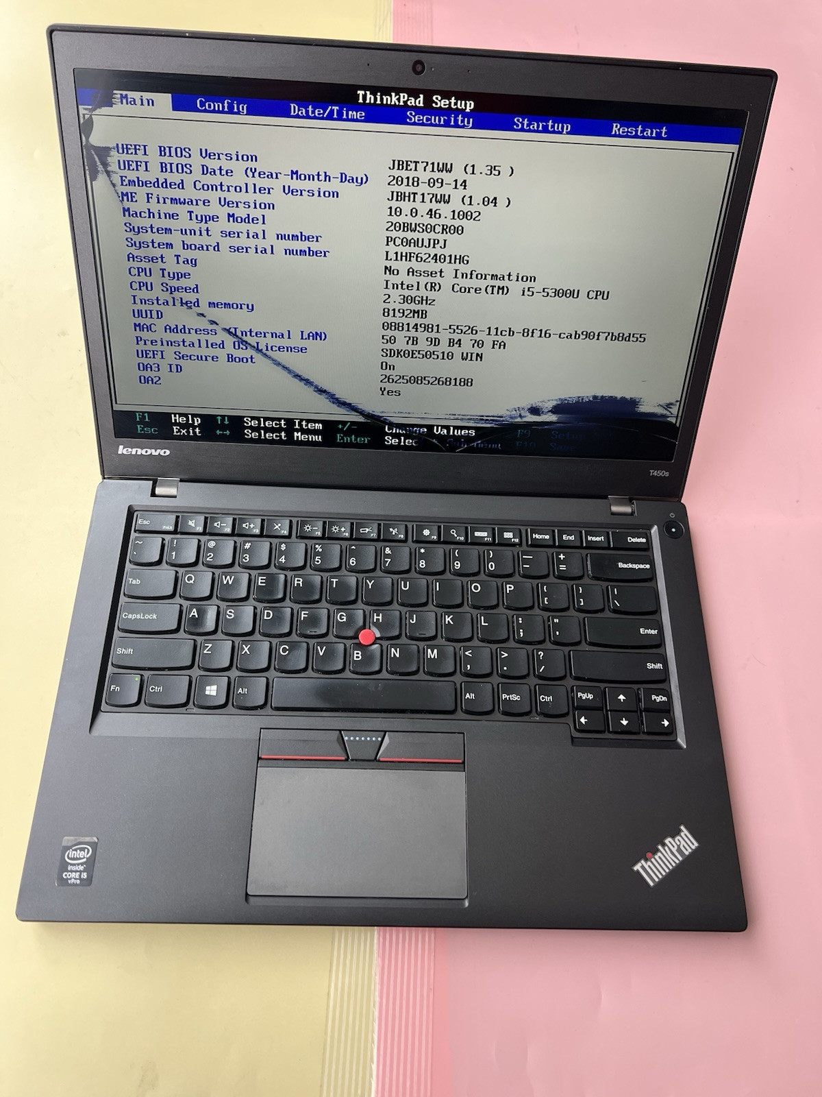 LENOVO THINKPAD T450s vPro Core i5-5300U 8GB RAM 0GB HDD WEBCAM PARTS OR REPAIRS